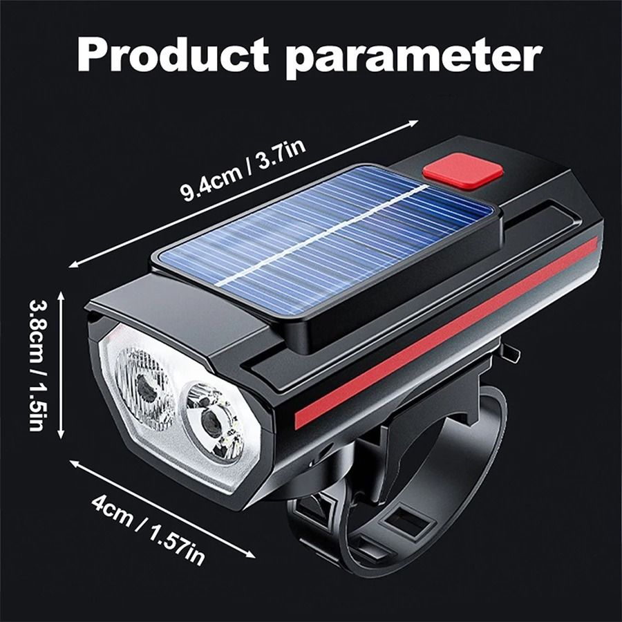 Solar Bicycle Front Light With Horn and USB C Charging