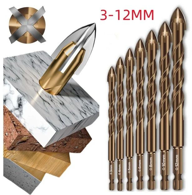 ProBore Multi-Surface Masonry & Tile Drill Bit Set (3mm–12mm, Hex Shank)