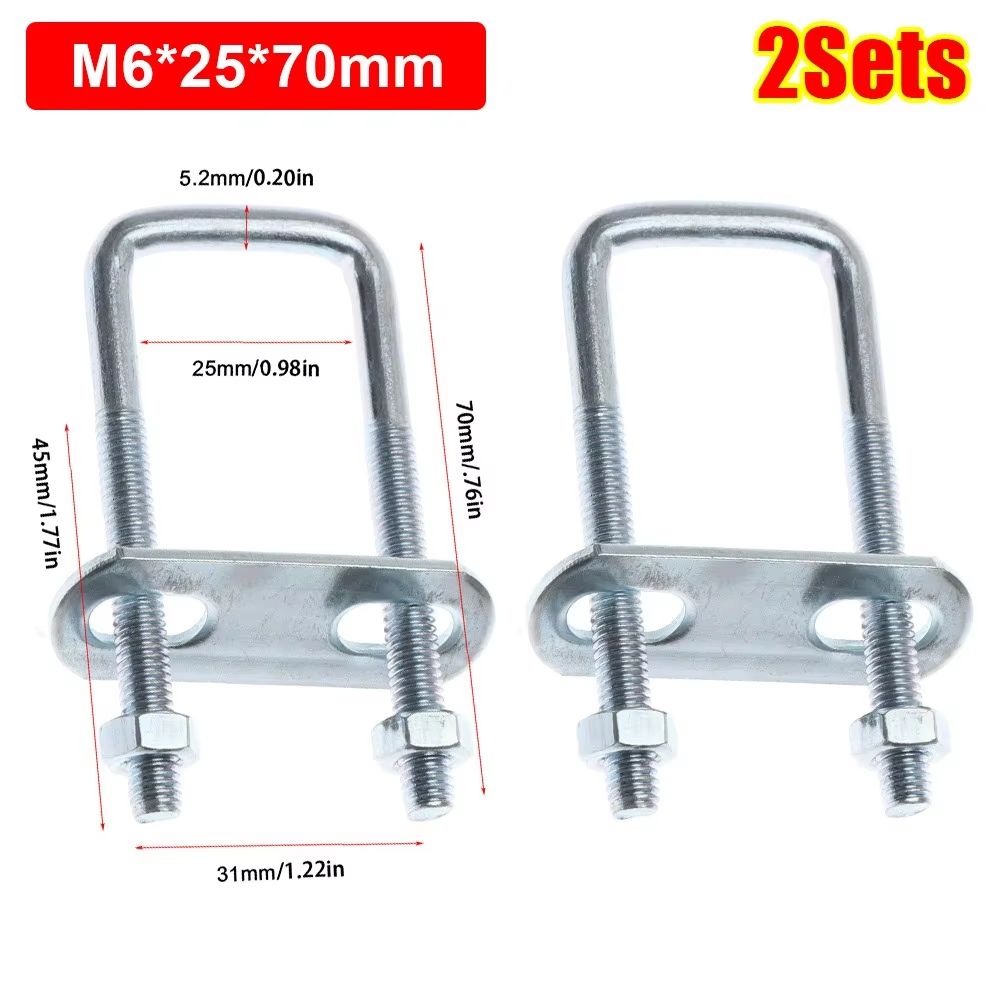2 Sets M6 Iron Square U-Bolt Right-Angle Screw Clamp with Baffle