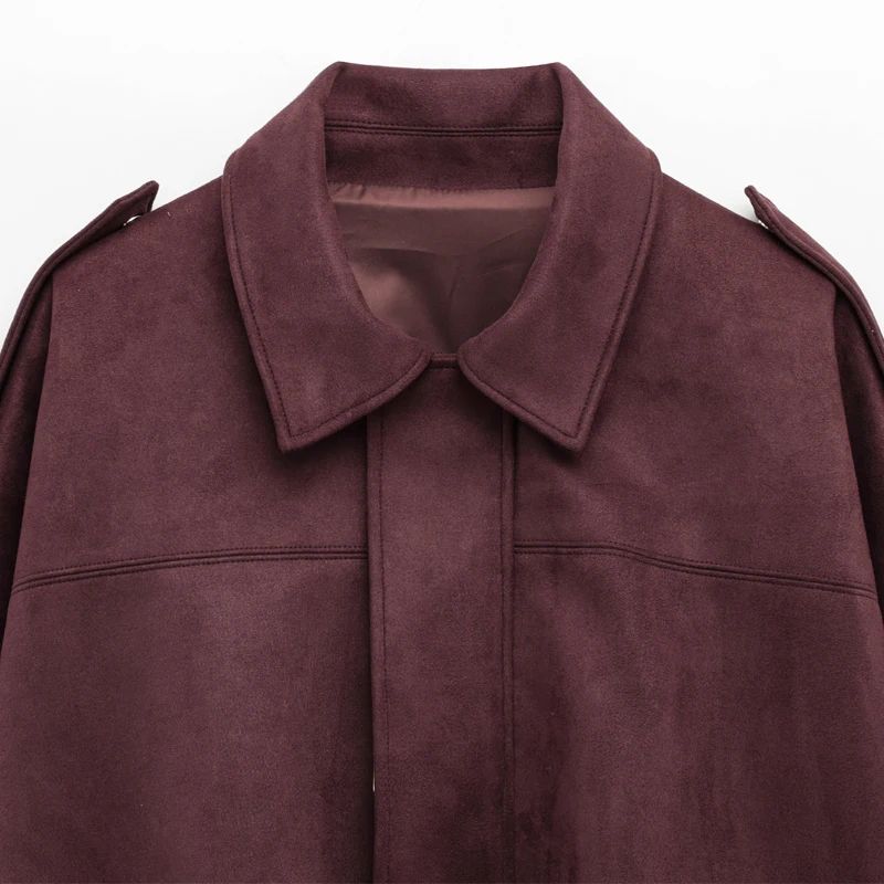 HXAO Cropped Suede Bomber Jacket Women Lapel Zipper Racing Coat