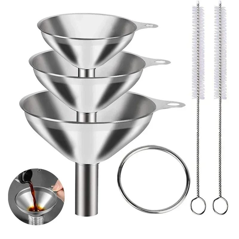 Stainless Steel Kitchen Funnel Set for Bottles Oils and Spices