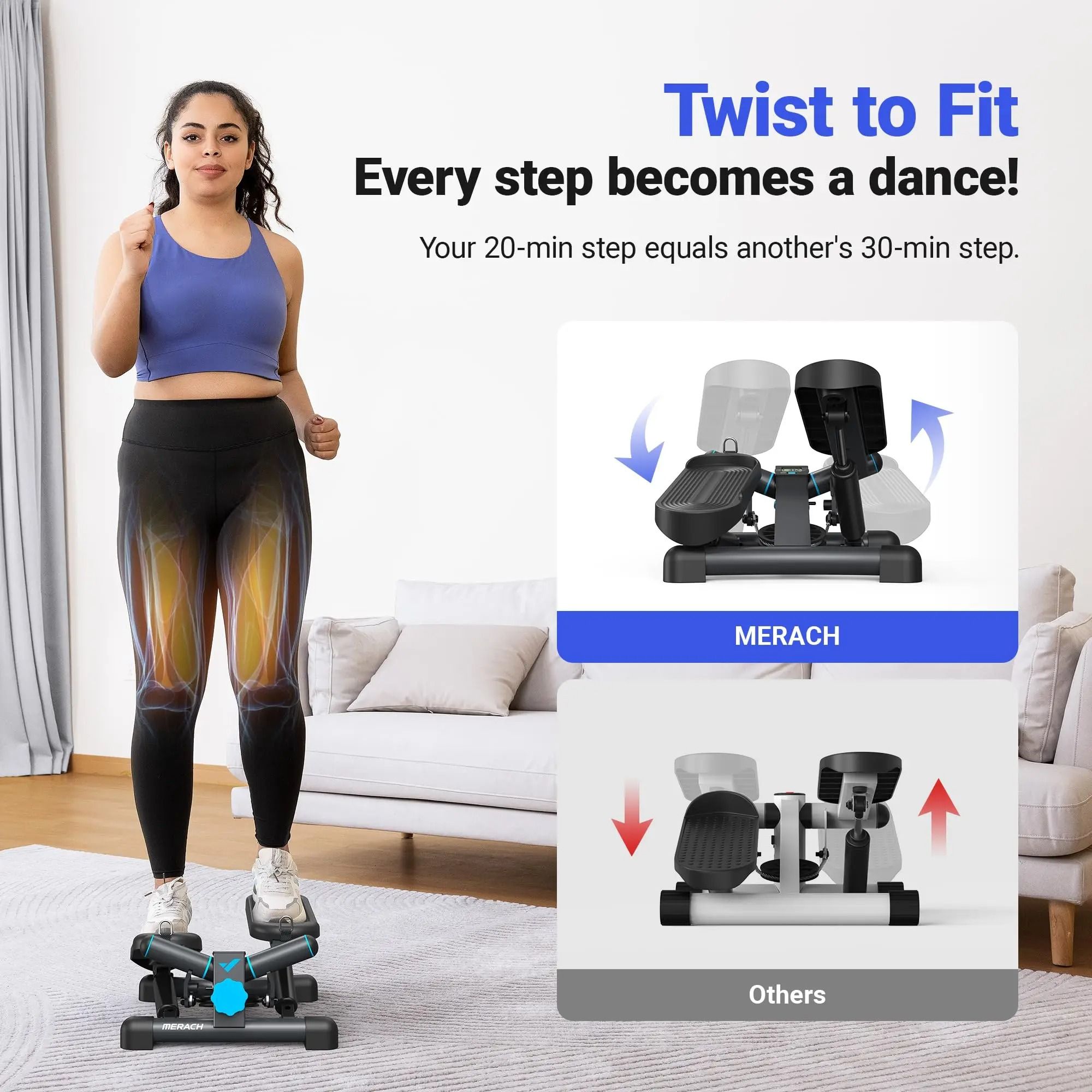Compact Twist Stepper with Resistance Bands