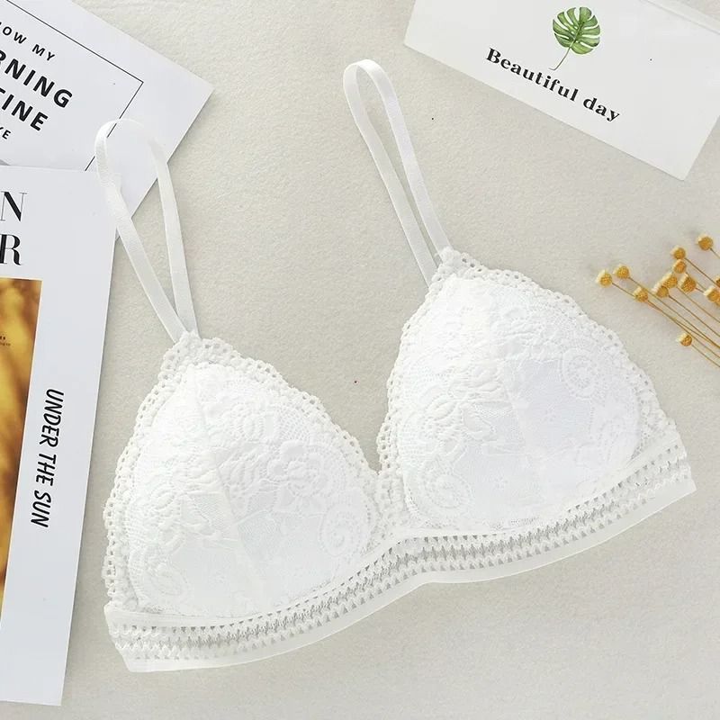 Womens Lace Bralette Bra Wirefree Deep V Lace Bra Soft Padded Triangle Cup Bralette
