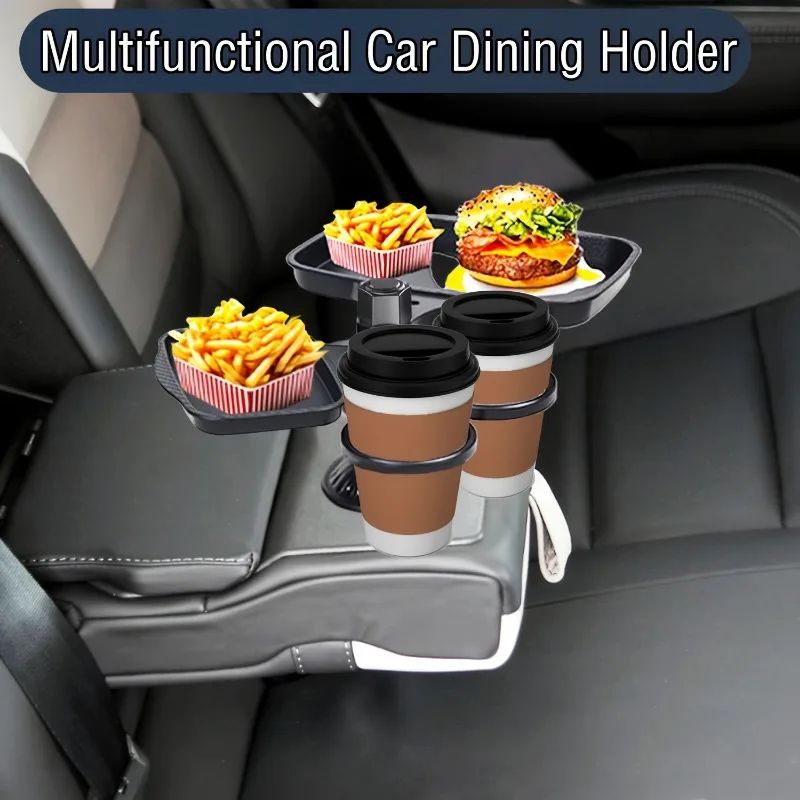 3-in-1 Car Cup Holder Tray – Expandable Rotating Food Table with 360° Adjustable Base