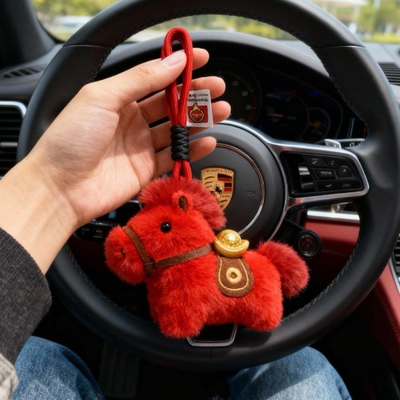 Cute Yuanbao Pony Plush Keychain Soft Chinese Mascot Plushie Pendant for Kids and Adults, Knapsack Decor.