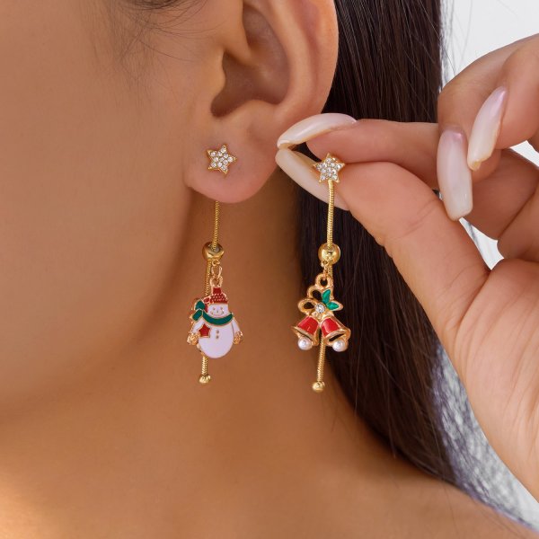 White Pearl Crystal Snowman, Elk Earrings, Creative Christmas Grandpa and Grandma Zircon Stud Earrings, New Year Jewelry