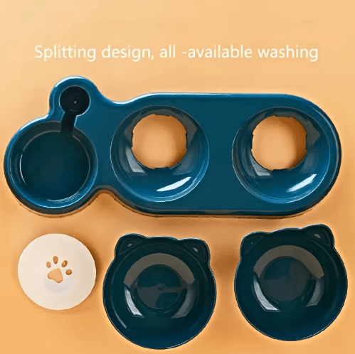 ErgoFeed 3 in 1 Pet Bowl – Tilted Cat Bowl Set with Gravity Water Feeder