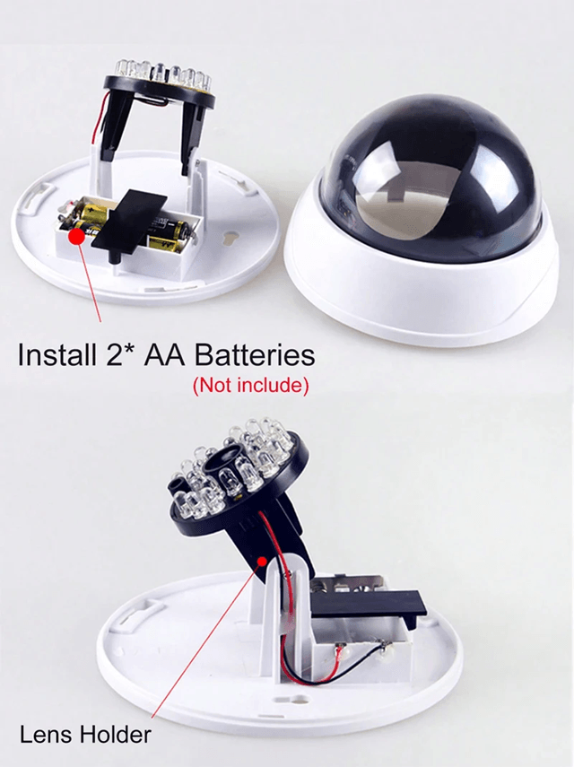 Dummy Security Camera with LED Light Fake Dome Camera for Indoor and Outdoor Use