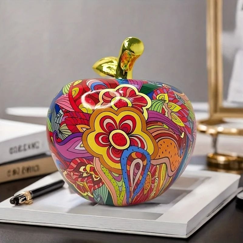 Abstract Apple Resin Sculpture Colorful Floral Home Office Decor Ornament