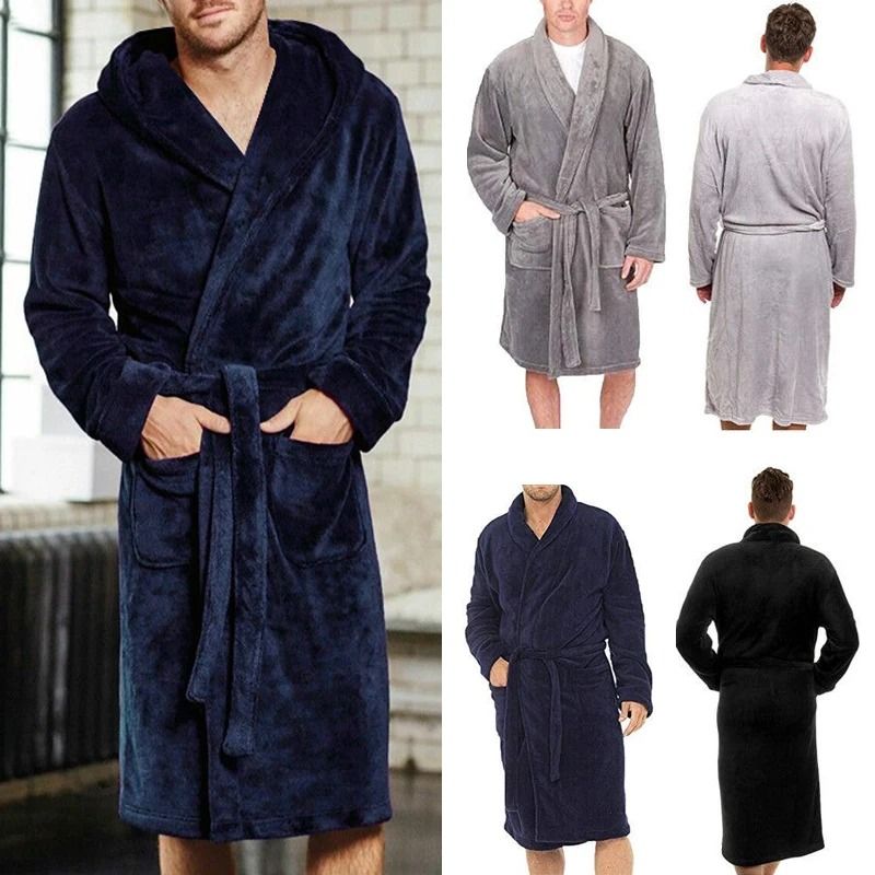 Mens Fashion Winter Plush Shawl Robe – Warm Lengthened Home Sleepwear & Luxury Bathrobe Coat