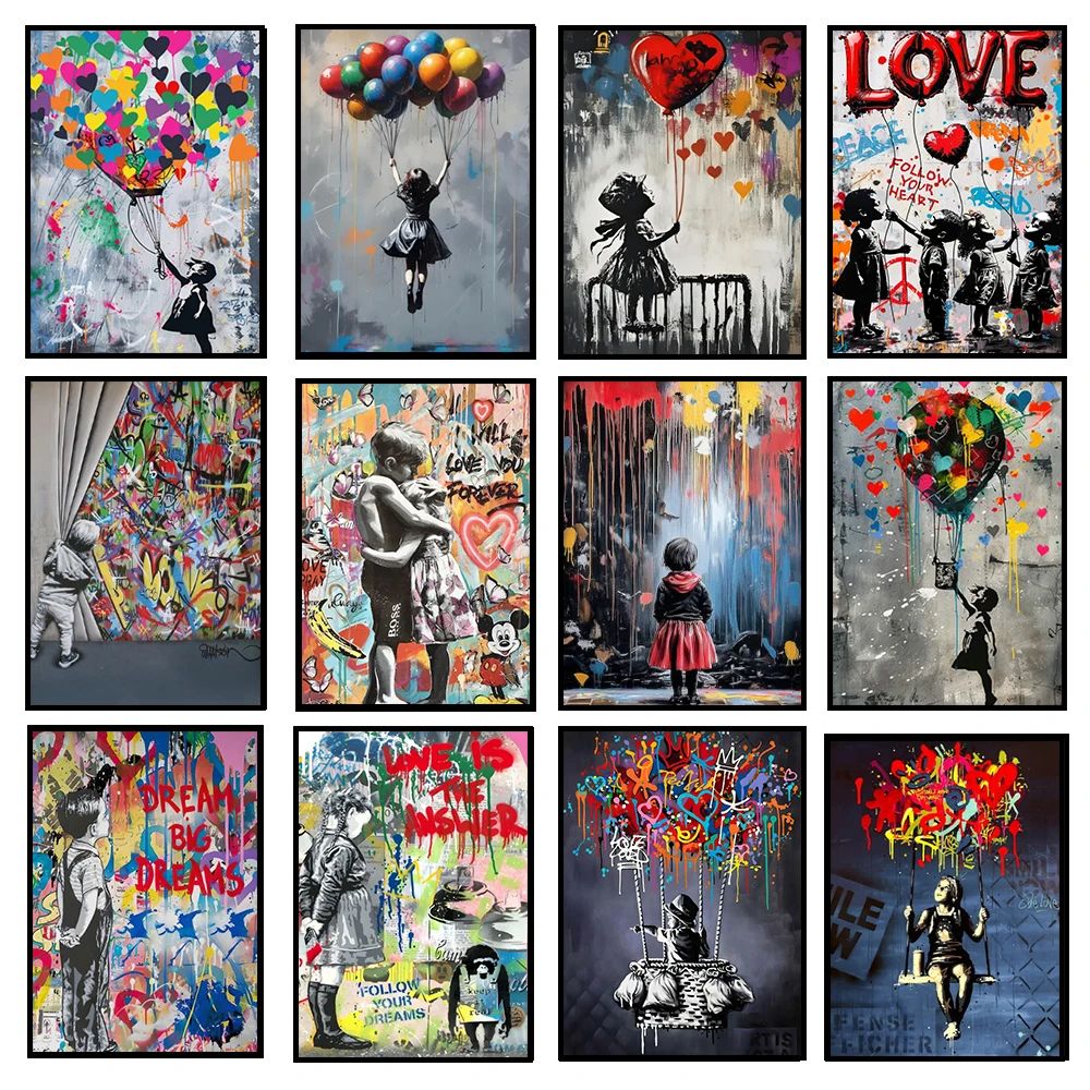 Banksy Wall Art Graffiti Canvas Print – Urban Street Art Poster for Modern Home Decor