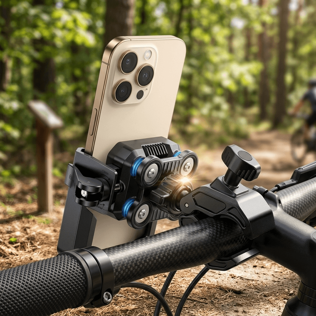 Universal Motorcycle Phone Mount with Dual Vibration Dampener and 360 Rotating Holder