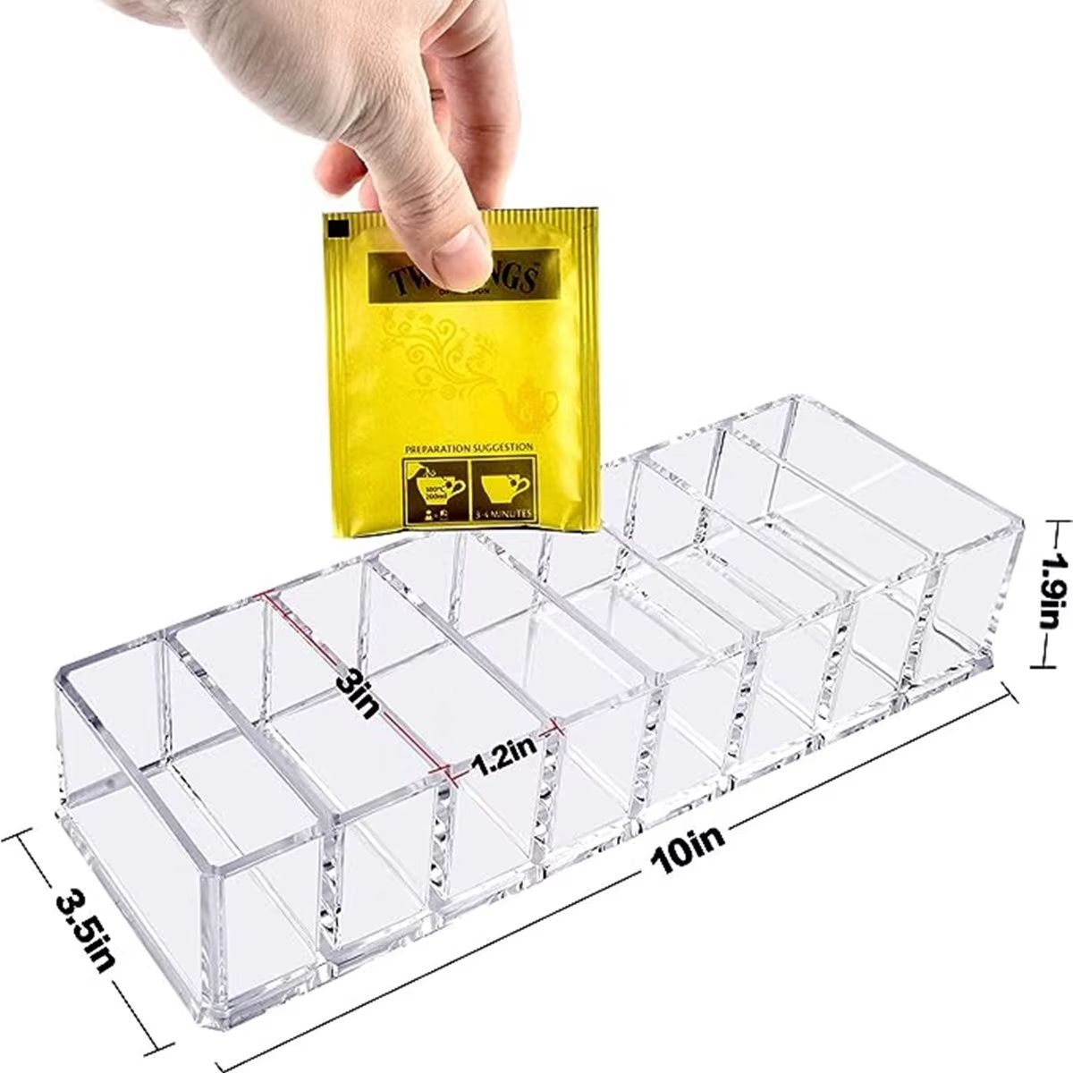 Acrylic 8-Compartment Storage Box for Tea Bags, Coffee, & Small Accessories