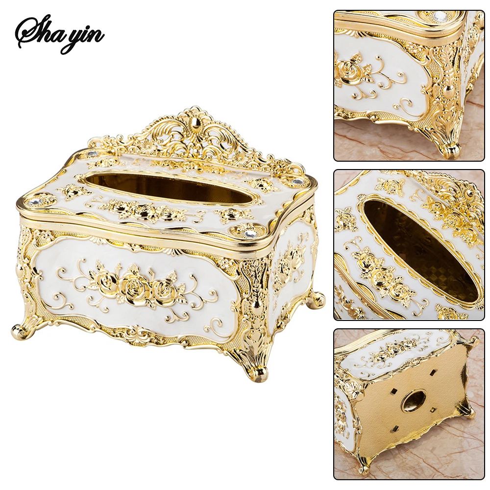 European Style Tissue Box Holder Luxury Desktop Napkin Extraction Storage Case for Hotel Restaurant Living Room