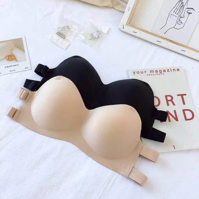Sexy Backless Invisible Bra, Push Up Seamless Brassiere, Black Strapless Bandeau, No Sewing Bra for Women Lingerie
