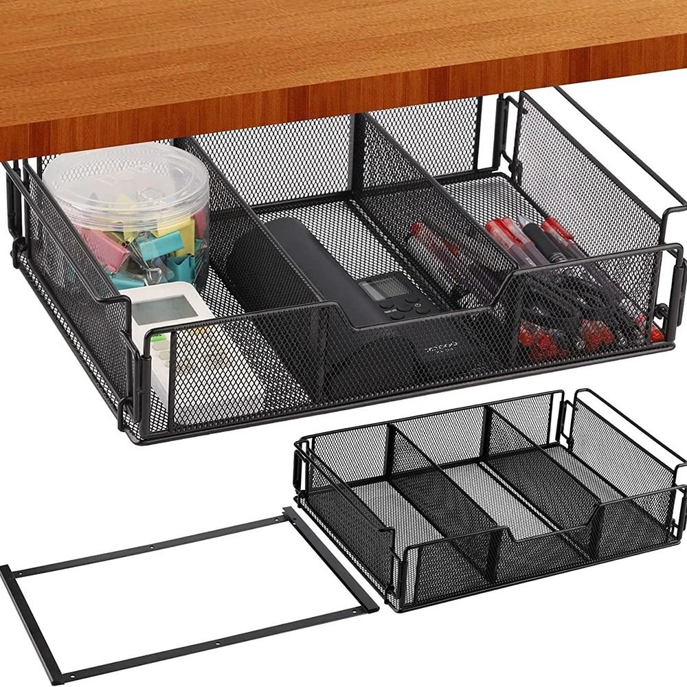 Under-Desk Drawer System – Heavy-Duty Black Mesh Storage Basket & Desktop Organizer