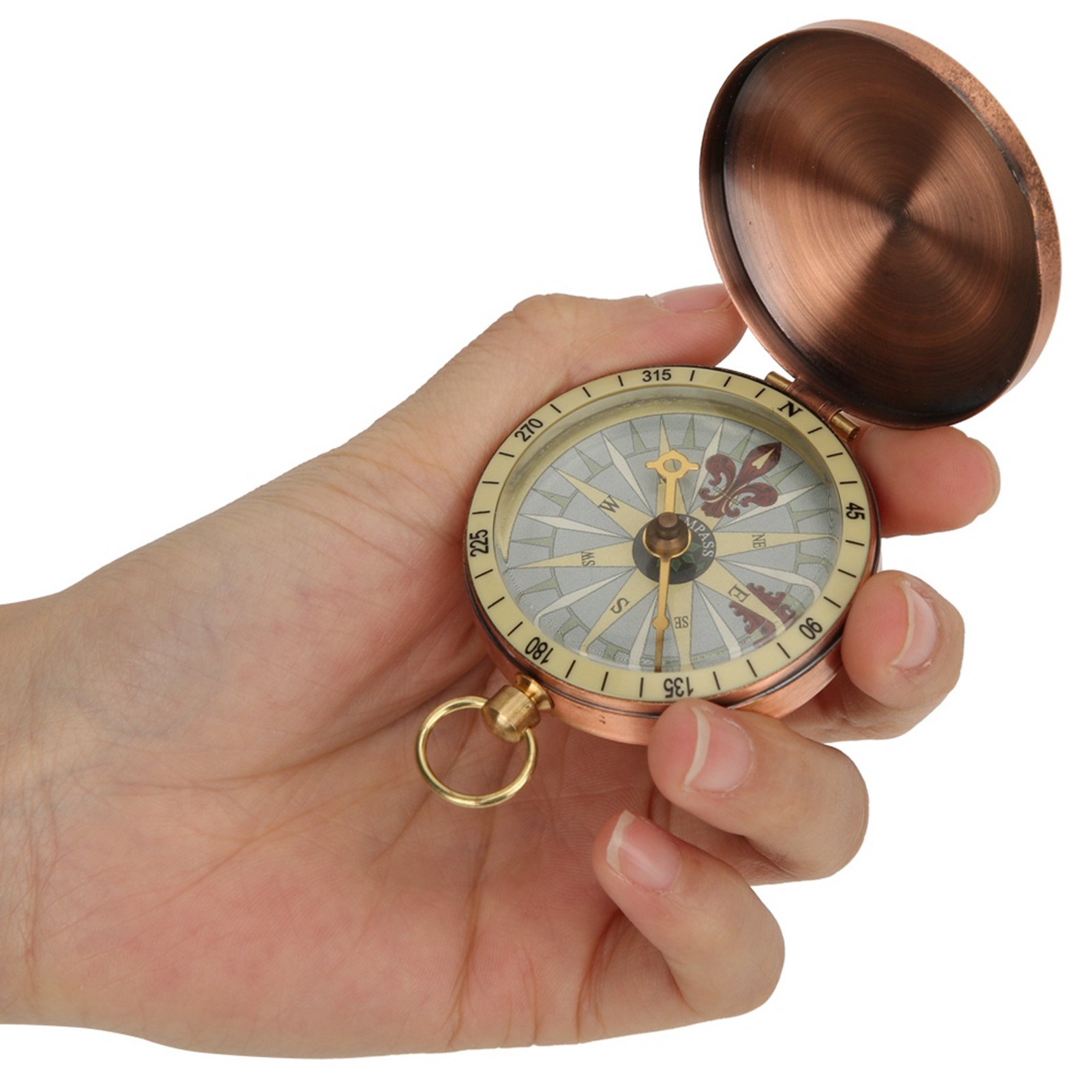 Vintage Brass Pocket Compass with Flip Cover for Camping Hiking Navigation