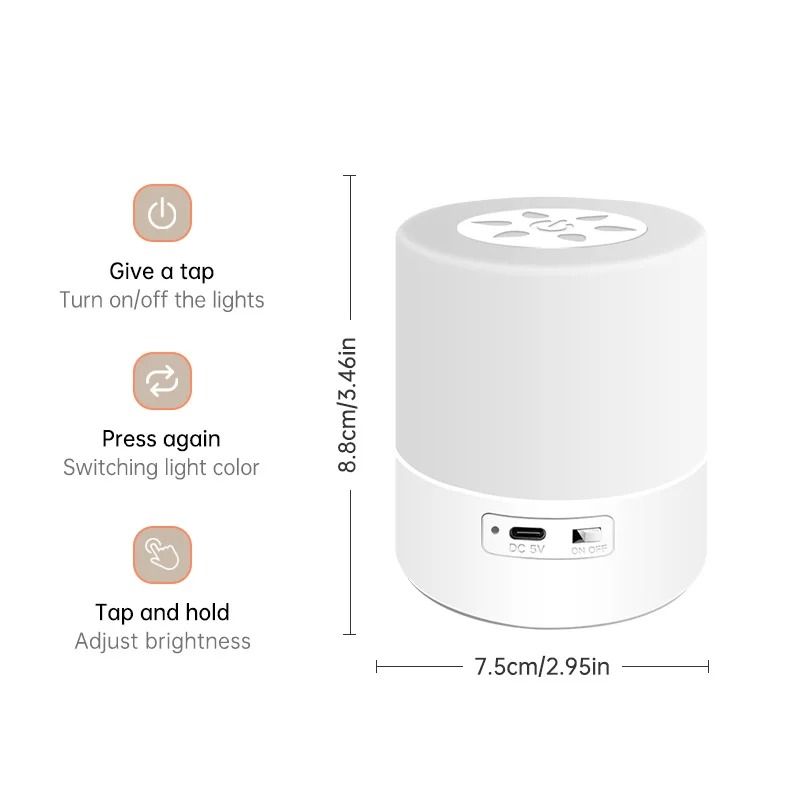 Gentle Touch Ambient Night Light – Dimmable Rechargeable Bedside Lamp
