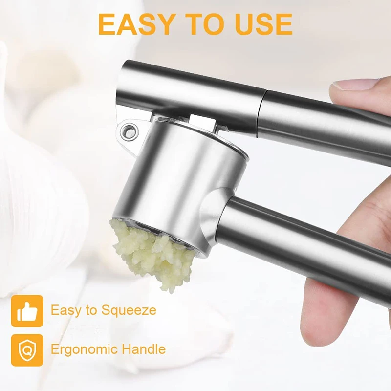 Garlic Press Mincer, Stainless Steel Garlic Crusher, Rust-Proof and Detachable Kitchen Gadget