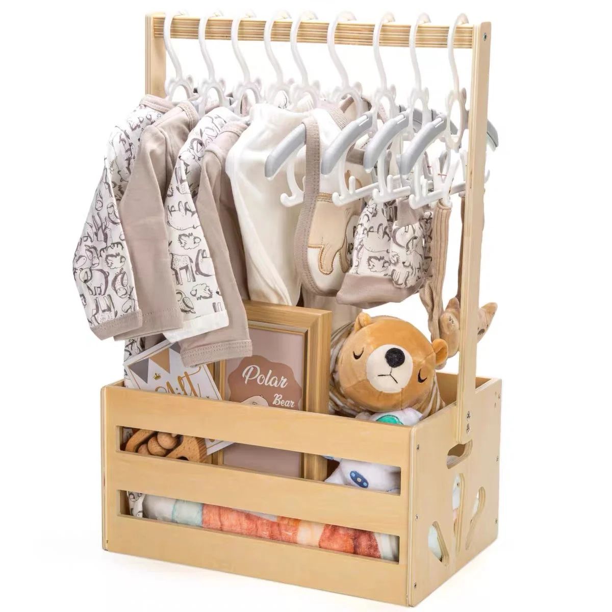 Wood Storage Crate with Long Handle - Portable Nursery Storage Basket & Wooden Toy Storage Bin