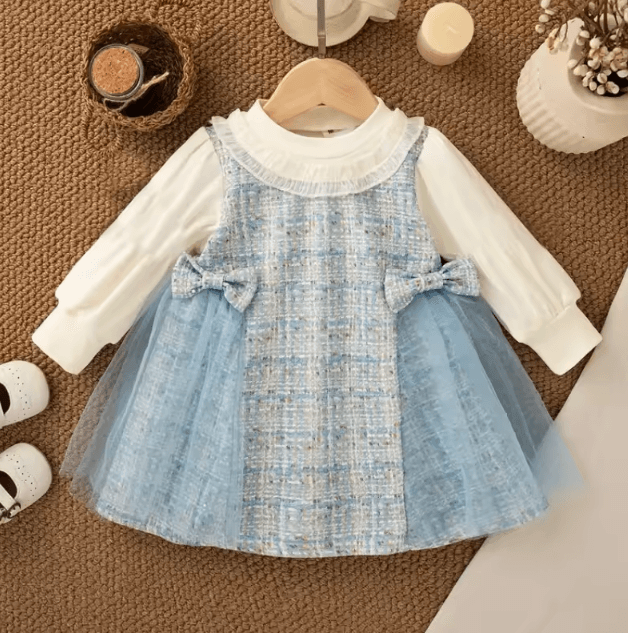 SweetRibbon Baby Girl Princess Dress – Korean Style Long Sleeve Tulle Toddler Party Dress