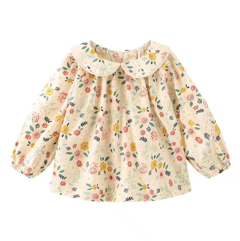 Floral Girls Petal Collar Blouse Long Sleeve Baby Girl Floral Shirt