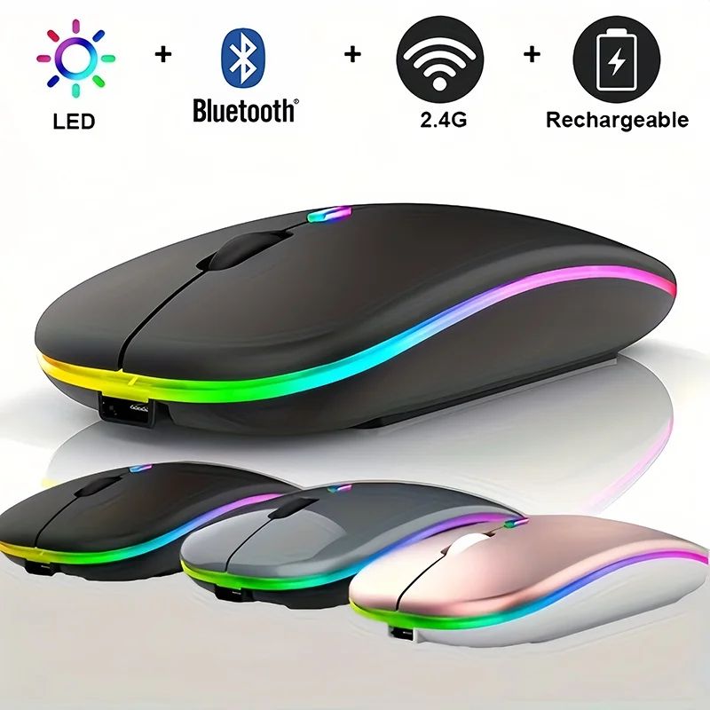 Dual Mode Rechargeable Silent Wireless Mouse with LED Backlight