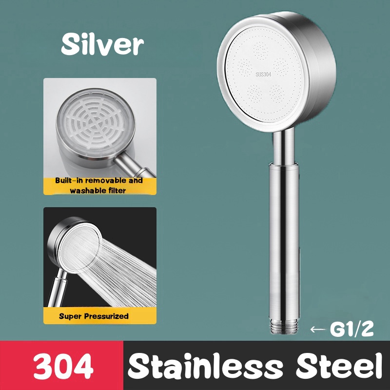 Stainless Steel Bathroom Handheld Shower Head, High Pressure Water Saving Sprayer Nozzle, Supercharged Rainfall Shower