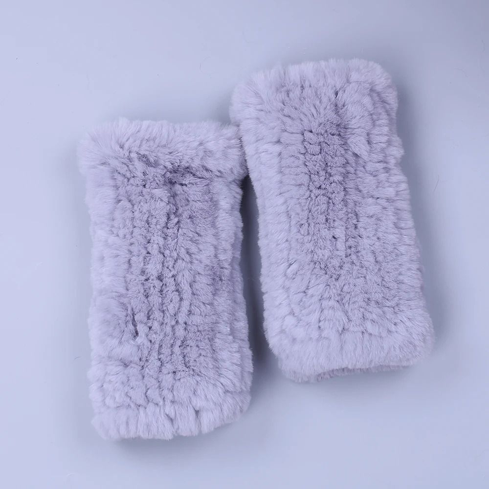 Luxury Rex Rabbit Fur Fingerless Gloves Fluffy Womens Winter Wrist Warmers