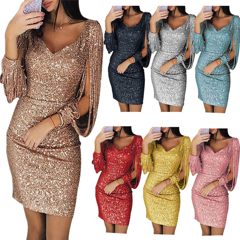 Ruched Bodycon Sparkly Long Sleeve Sequin Mini Dresses, Plus Size Dresses for Women Elegant, Glitter Cocktail Party Dres
