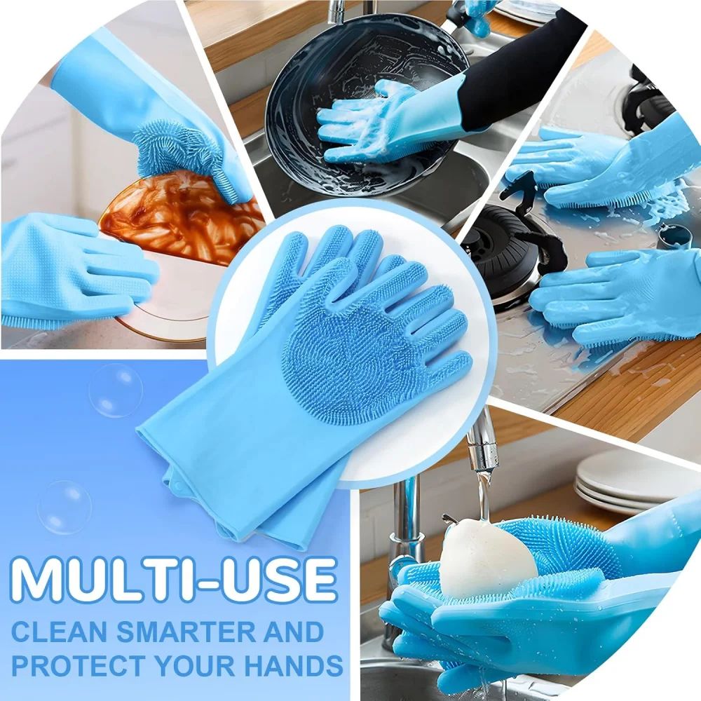 2-in-1 Heat-Resistant Silicone Cleaning Gloves with Built-In Scrubber Teeth
