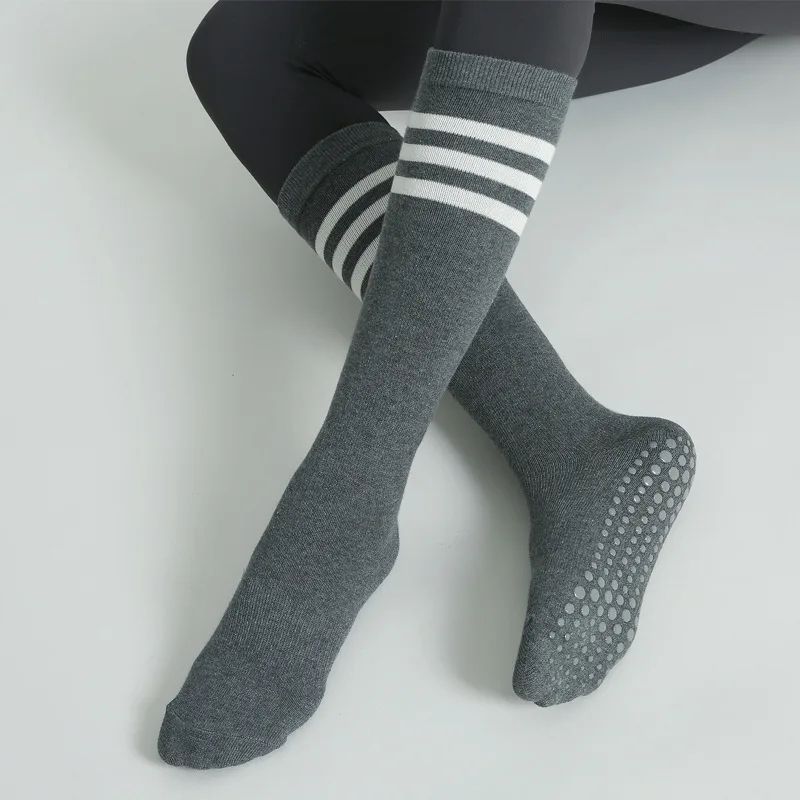 Autumn Winter Womens Anti-Slip Cotton Yoga Socks – Mid-Calf Terry Pilates & Ballet Grip Fitness Socks