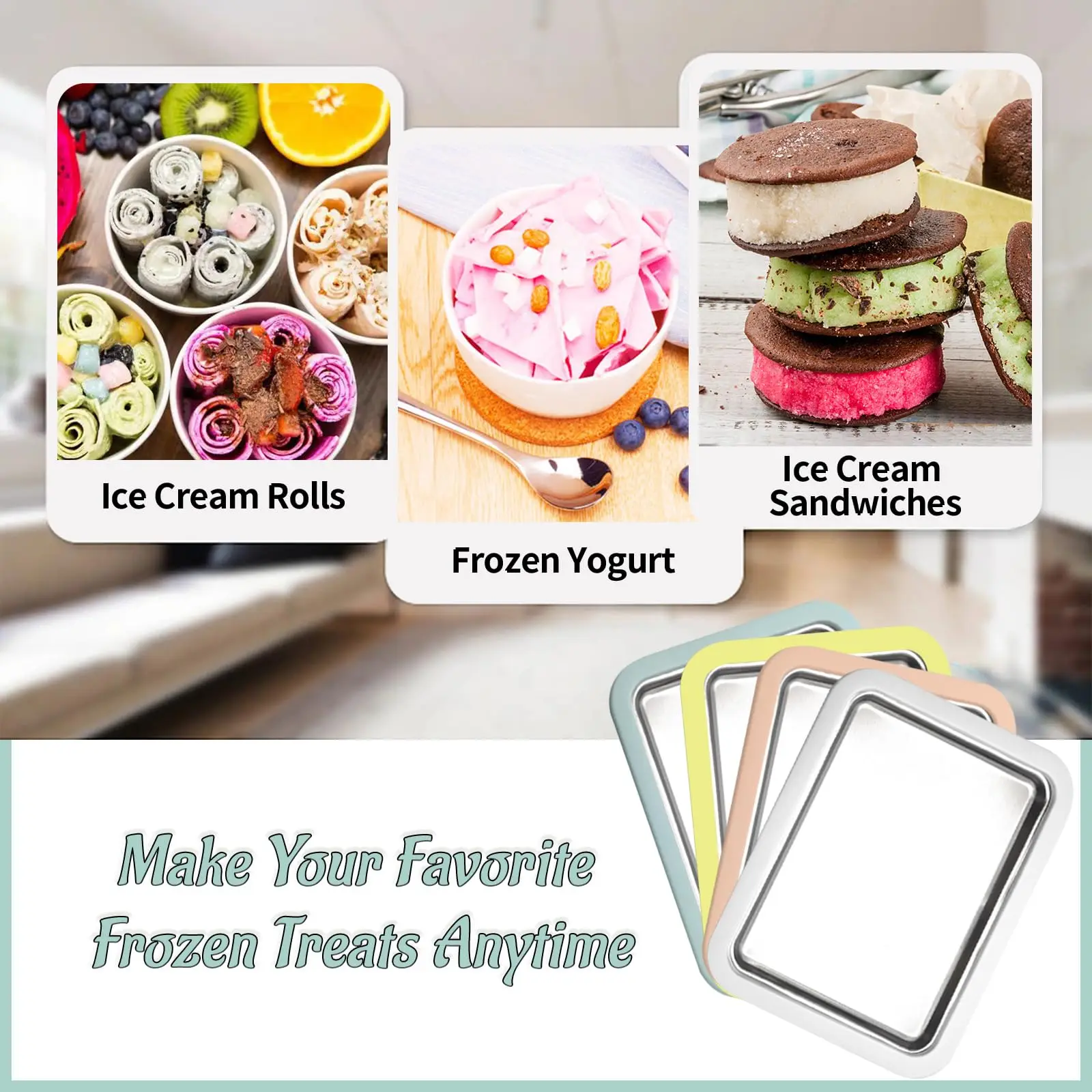 Multifunctional Rolled Ice Cream Maker, Cold Sweet Fried Ice Pan, DIY Household Frozen Yogurt Maker, Homemade