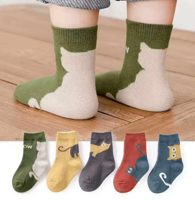 KittyCozy Four Season Baby Socks 5 Pair Cartoon Mid Tube Set