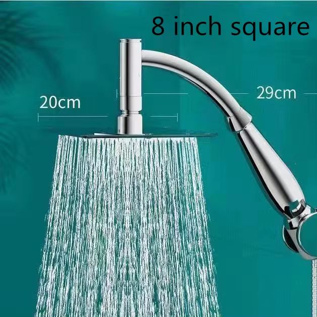 High-Pressure Stainless Steel Square Rainfall Shower Head With Curved Extension