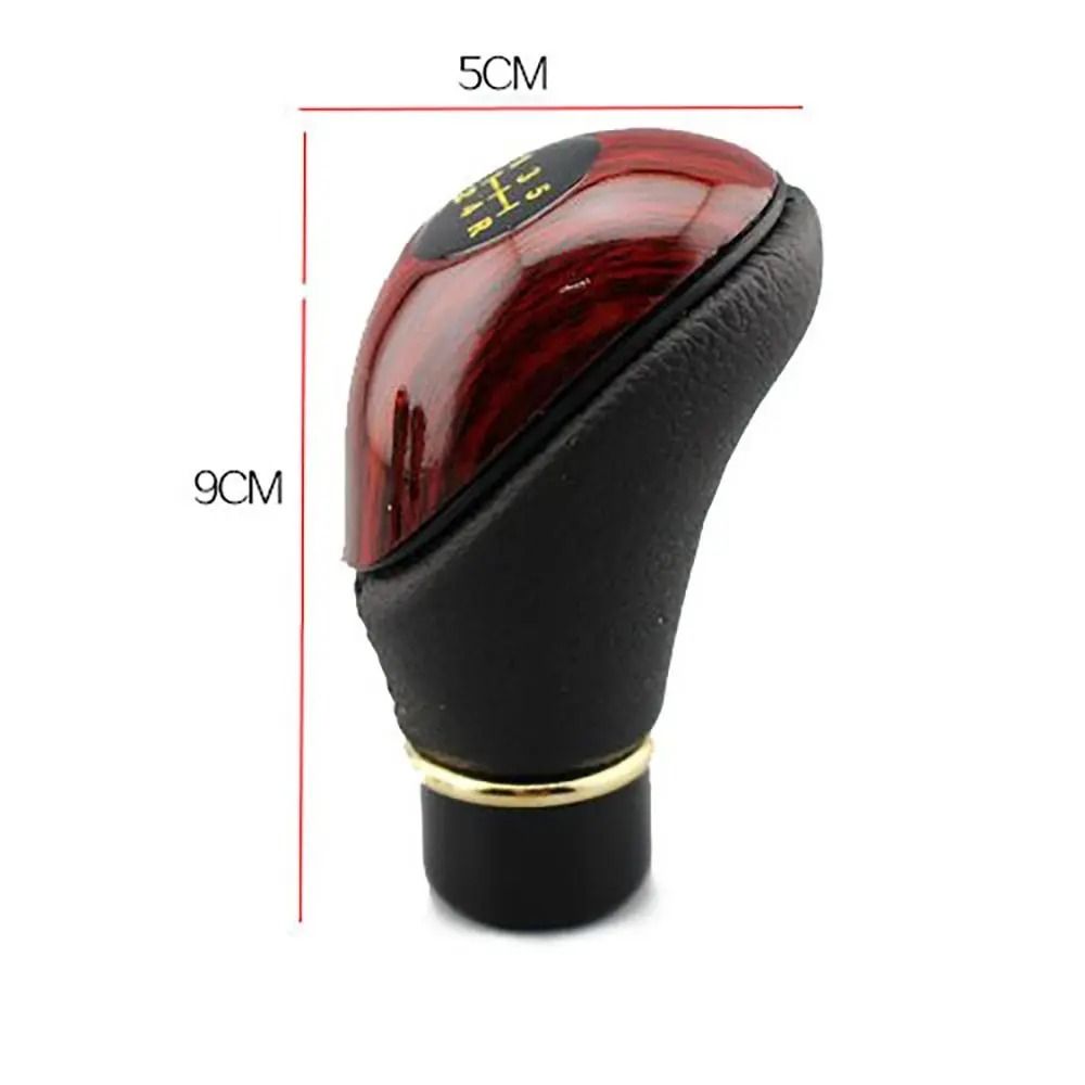 Universal Car Shift Knob – Wooden & PU Leather 5-Speed Lever – High-Yield Automotive Interaction Hub