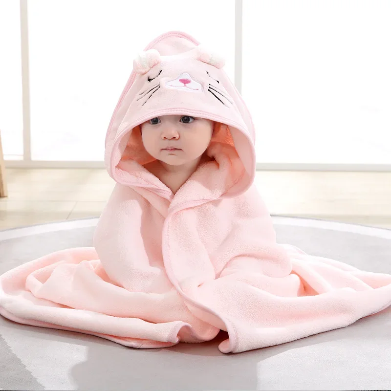 Toddler Bathrobe Warm Sleeping Swaddle Wrap Baby Hooded Bath Towels Cartoon Animal Soft Towel Blanket