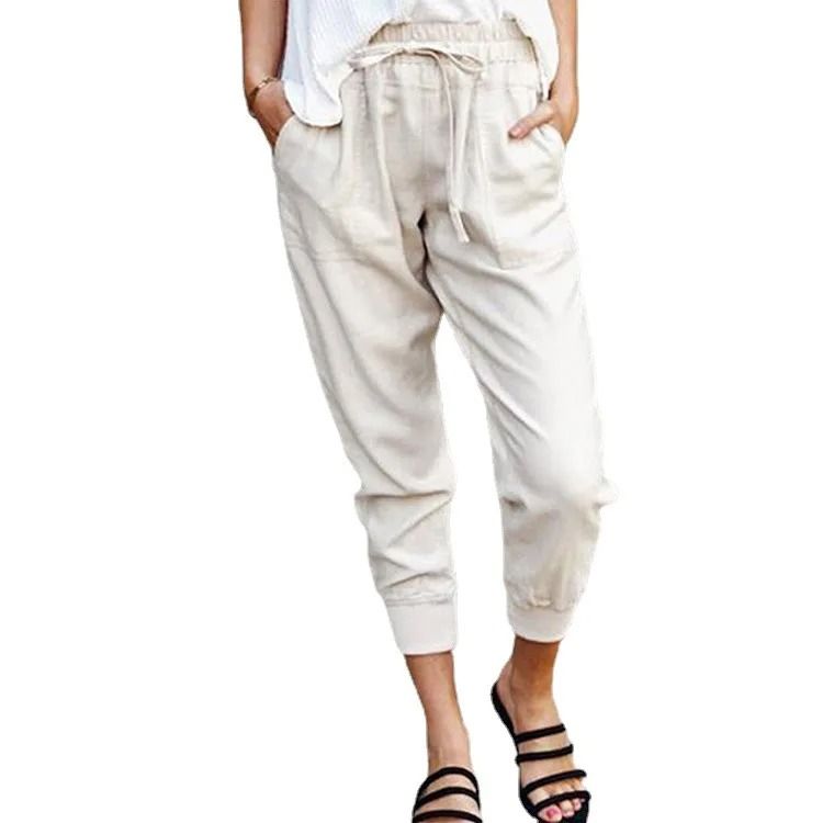 Women High Waist Lace Up Slim Fit Casual Pants