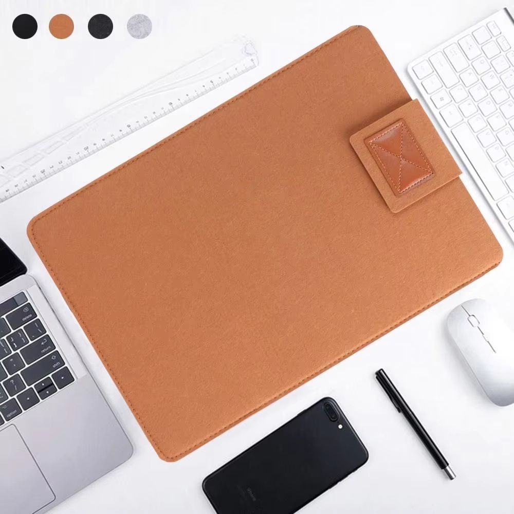 Ultra Thin Wool Felt Laptop Sleeve With PU Leather Stand Case