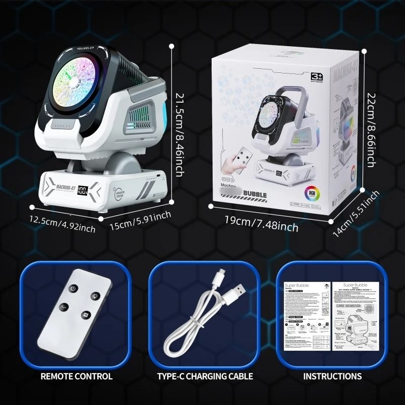 Upgraded Bubble Machine with Remote Control RGB Lights and Rechargeable Battery