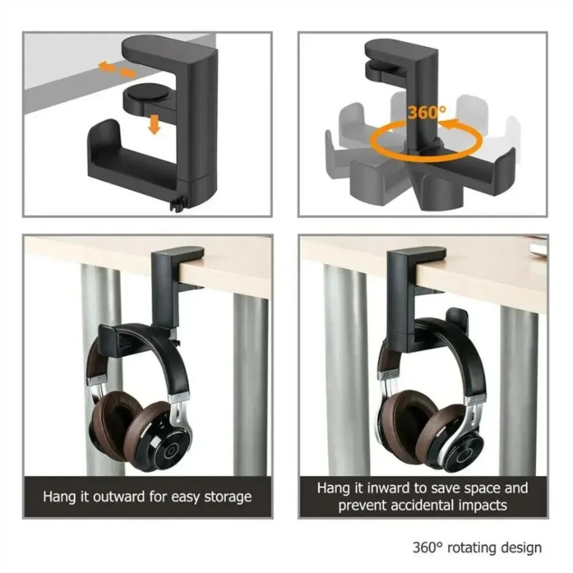 Adjustable Rotating Gaming Headphone Stand & Table Clip Hook