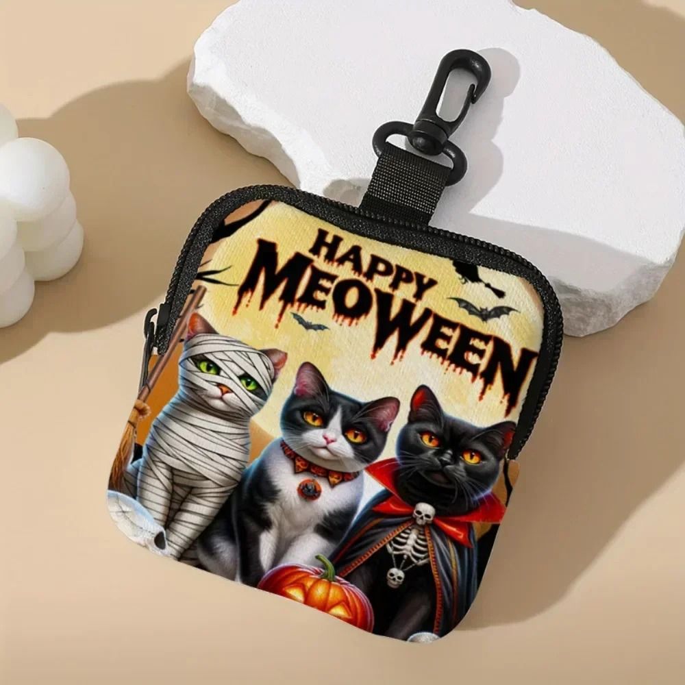 Cat Print Mini Coin Purse – Waterproof Artificial Leather Earphone & Card Bag