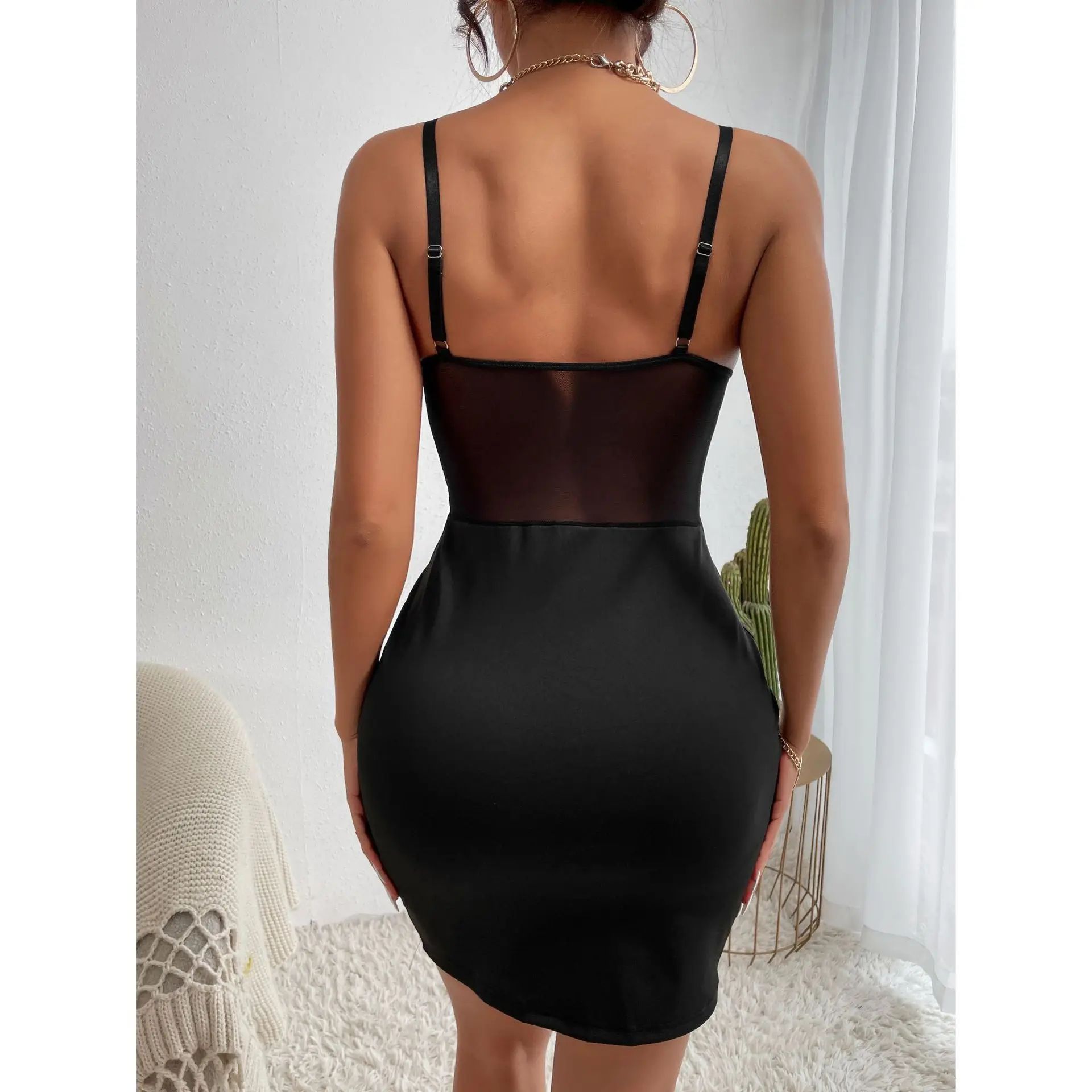 Y2K Sheer Mesh Halter Bodycon Dress – Fishbone Corset Club Party Dress