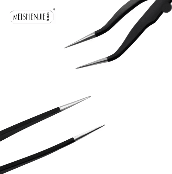 ProGlam Stainless Steel Curved and Straight Tip Tweezer Set for Eyebrows and False Lashes