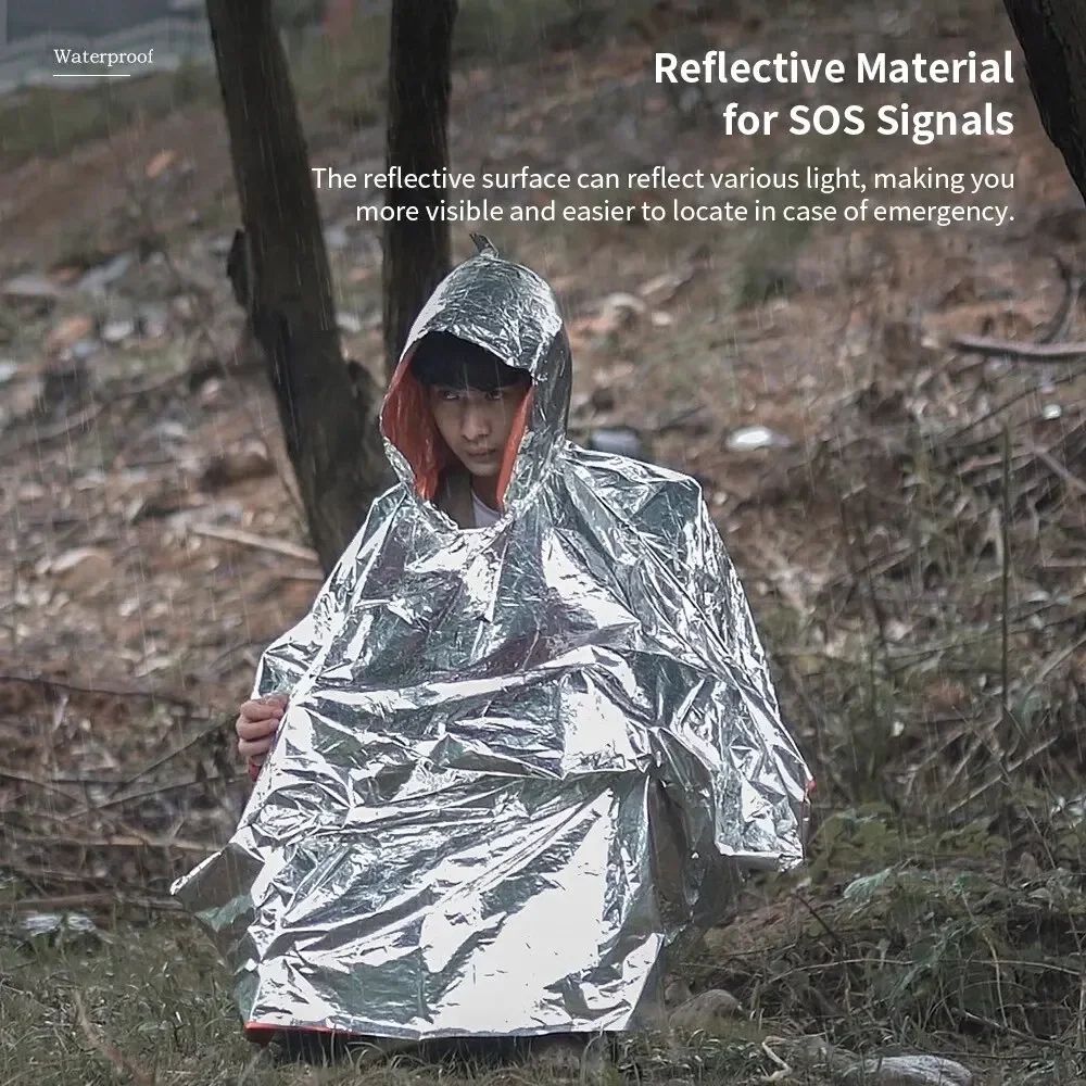Emergency Thermal Rain Poncho Blanket - Waterproof Survival Rain Gear with Hood