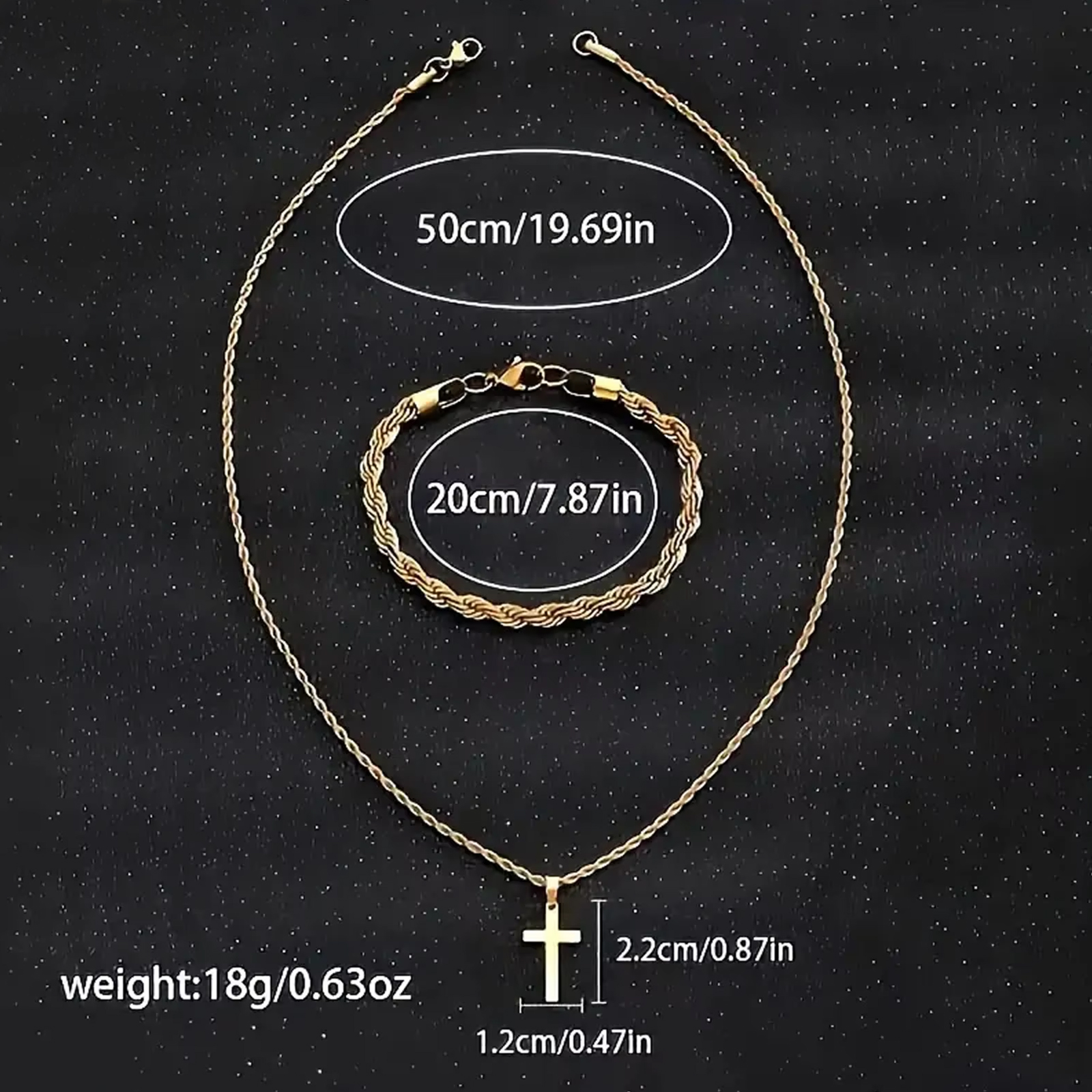Durable Twisted Rope Cross Necklace and Bracelet Set Stainless Steel Jewelry Simple Casual Style Gift