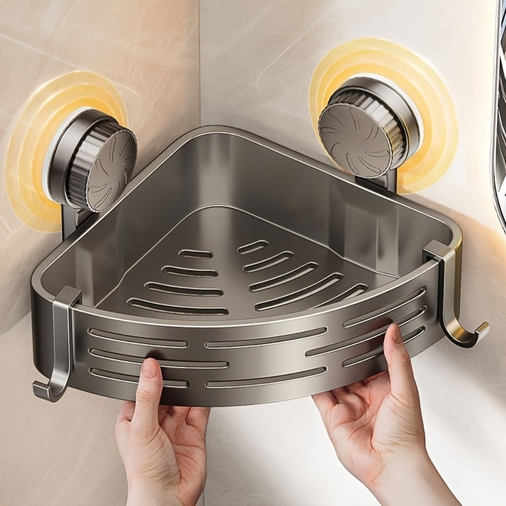 Suction Cup Corner Shelf & No Drill Shower Caddy Space-Saving Storage Rack with Hooks for Bathroom & Kitchen
