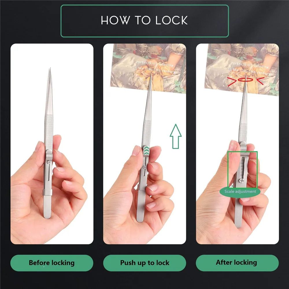 Professional High Precision Stainless Steel Jewelry Tweezers, Sandblasting DIY Diamond Gem Jeweler's Slotted Buckle Tool