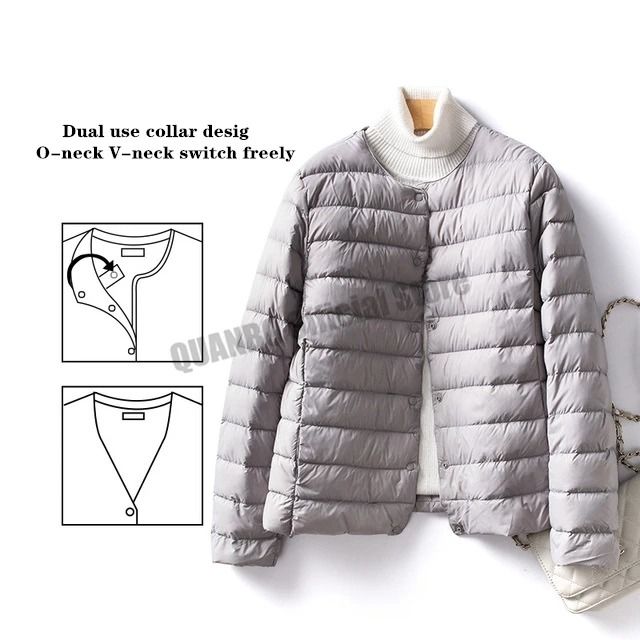 Womens Convertible Neckline Ultralight Down Jacket