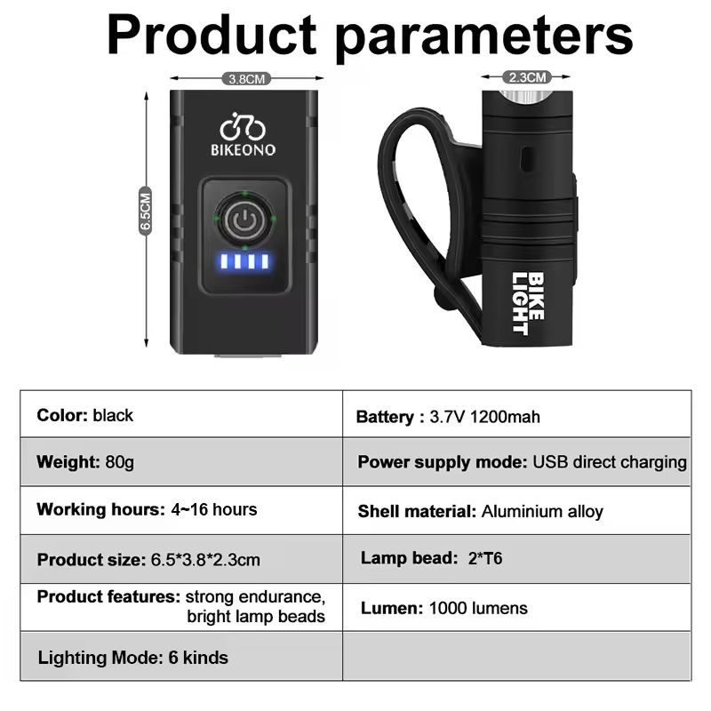 USB Rechargeable Bike Light Set Front LED Headlight and Taillight